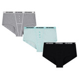 3-Pack Logo Band Ribbed Cotton Stretch Boy Shorts, Gray / Mint / Black