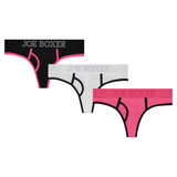 3-Pack Cotton Stretch Logo Band Tanga Set, Black / White / Pink