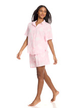 Woven Boyfriend Shirt & Short Set, Light Pink