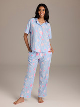 Woven Boyfriend Shirt & Pant Set, Light Blue