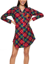 Red Plaid Long Sleeve Pajama Sleep Shirt