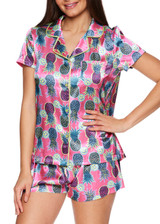 Pink Satin Pajama Short-Sleeve Shirt & Shorts Sleep Set