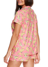 Coral "Bananas" Satin Pajama Short-Sleeve Shirt & Shorts Sleep Set