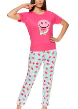 Bright Pink Watermelon Licky Short Sleeve Jogger Pant Pajama Set