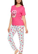 Bright Pink Watermelon Licky Short Sleeve Jogger Pant Pajama Set