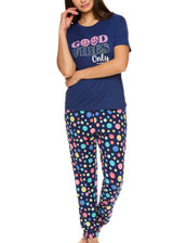 Navy Licky Dots Sleepwear Short Sleeve Jogger Pant Pajama Set