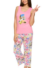 Navy Licky Dots Sleepwear Sleeveless Shirt Capri Pants Pajama Set
