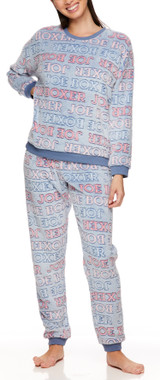 Blue Logo Banded Plush Pajama Set