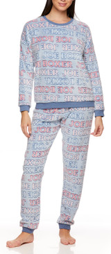 Blue Logo Banded Plush Pajama Set