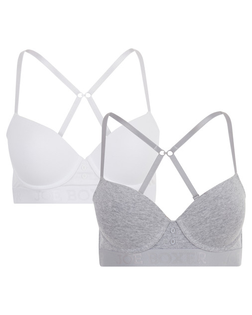 2-Pack Cotton Stretch Push Up Bra, Heather Gray / White