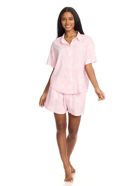 Woven Boyfriend Shirt & Short Set, Light Pink