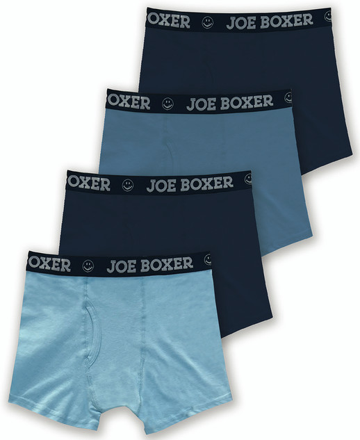 Youth 4-Pack Solid Blues Cotton Boxer Brief Set