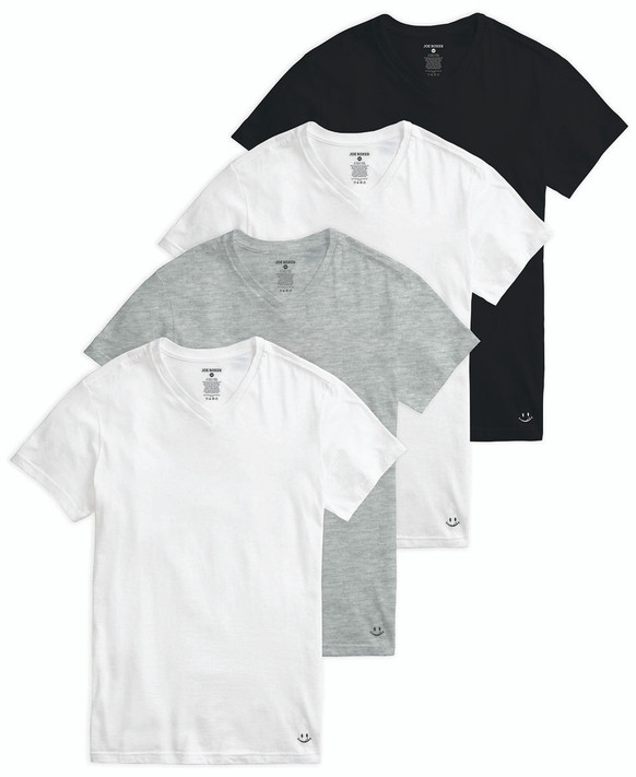 4-Pack Cotton V-Neck Undershirts, Monochrome