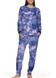 Velour Tie Dye Print Embroidered Pant Set, Navy