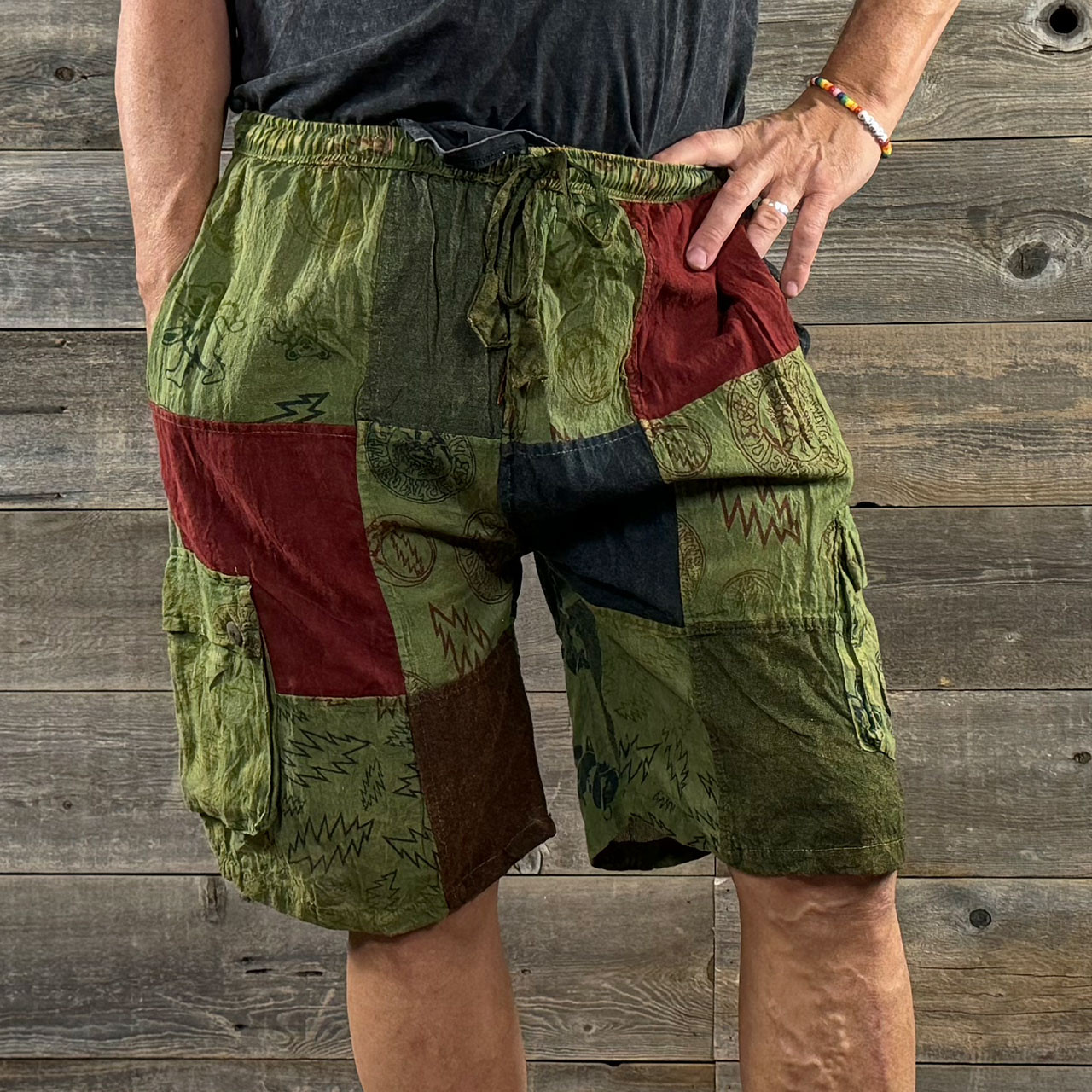 PLAYIN' SHORTS Grateful Dead Men's Cotton Patchwork Solid & GD