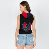 MINNIE VEST Cotton Lace Up Hooded Grateful Dead Top Red\Blue With SYF Applique