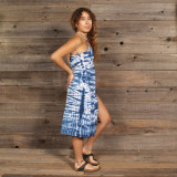 MAKING WAVES DRESS/SKIRT Cotton Lycra Blue & White Tie Dye Midi Dress w/ High Front Slit/ Long Skirt