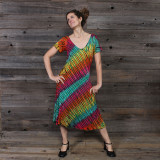 IN THE BRIGHT LIGHT SHORT DRESS Rayon Spandex Short Sleeve Short Dress Green Rainbow Tie Dye