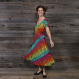 IN THE BRIGHT LIGHT SHORT DRESS Rayon Spandex Short Sleeve Short Dress Green Rainbow Tie Dye