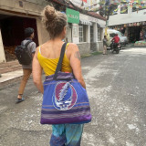 Cotton Khadar Tote Bag With Tonal Grateful Dead Steal Your Face Embroidery