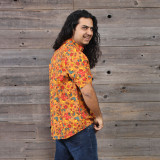 WONDERLAND SHIRT Retro Mushroom Print Men's Short Sleev Button Down Collor Shirt w/ Front Pocket Rust