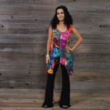 WILD RAINBOW LONG TOP Viscose Lycra Patchwork Bright Tie Dye Angle Cut Long Top With Pockets