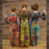 ON THE BLOCK HAREM PANTS Fine Cotton Patchwork w/ Block Print Harem Pants w/ Elastic Waist &  Pockets