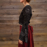 PAISLEY WAY TOP Cotton Lycra Paisley Print Patchwork Long Bell Sleeve w/ Braids Short Top w/ Hand Stitching