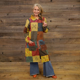 LET IT BE JACKET Overdye Cotton Patchwork Button Up Long Jacket w/ Front Pockets & Fleece Lining
