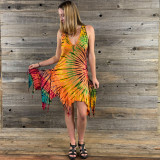 ORANGE SUNSHINE SHORT DRESS Rayon Spandex  Tie Dye Fairy Cut Cinch Short Dress