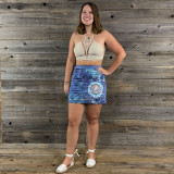 LOOSE LUCY SKIRT Cotton Lycra Razor Cut Tie Dye w/ Embroidered SYF Mandala Mini Skirt w/ Pocket