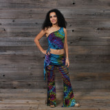 HOLD ON TOP Spandex Rayon Mudmee Tie Dye One Shoulder Side Cinch Crop Top