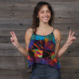 WILD RAINBOW TOP Spandex Rayon Mudmee Tie Dye Patchwork Flowy Crop Tank Top