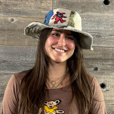 Cotton & Hemp Patchwork Floppy Hat w/ Bear Print Assorted