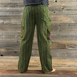 CRAZY OTTO PANTS Cotton Stonewash Dharke Stripe Cargo Pants w/ SYF Embroidery
