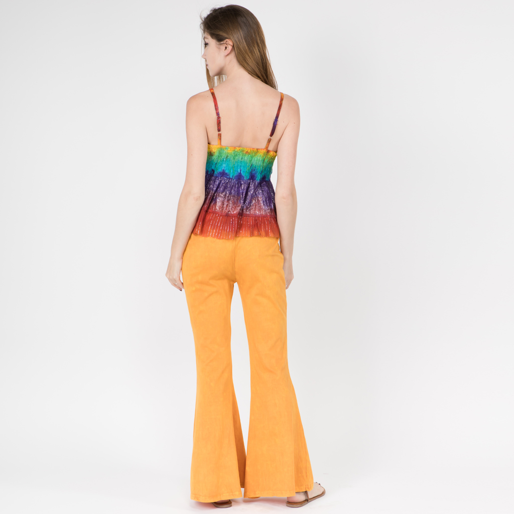 MISSY TOP - Cotton Rainbow Tie Dye Tiered Spaghetti Strap Top