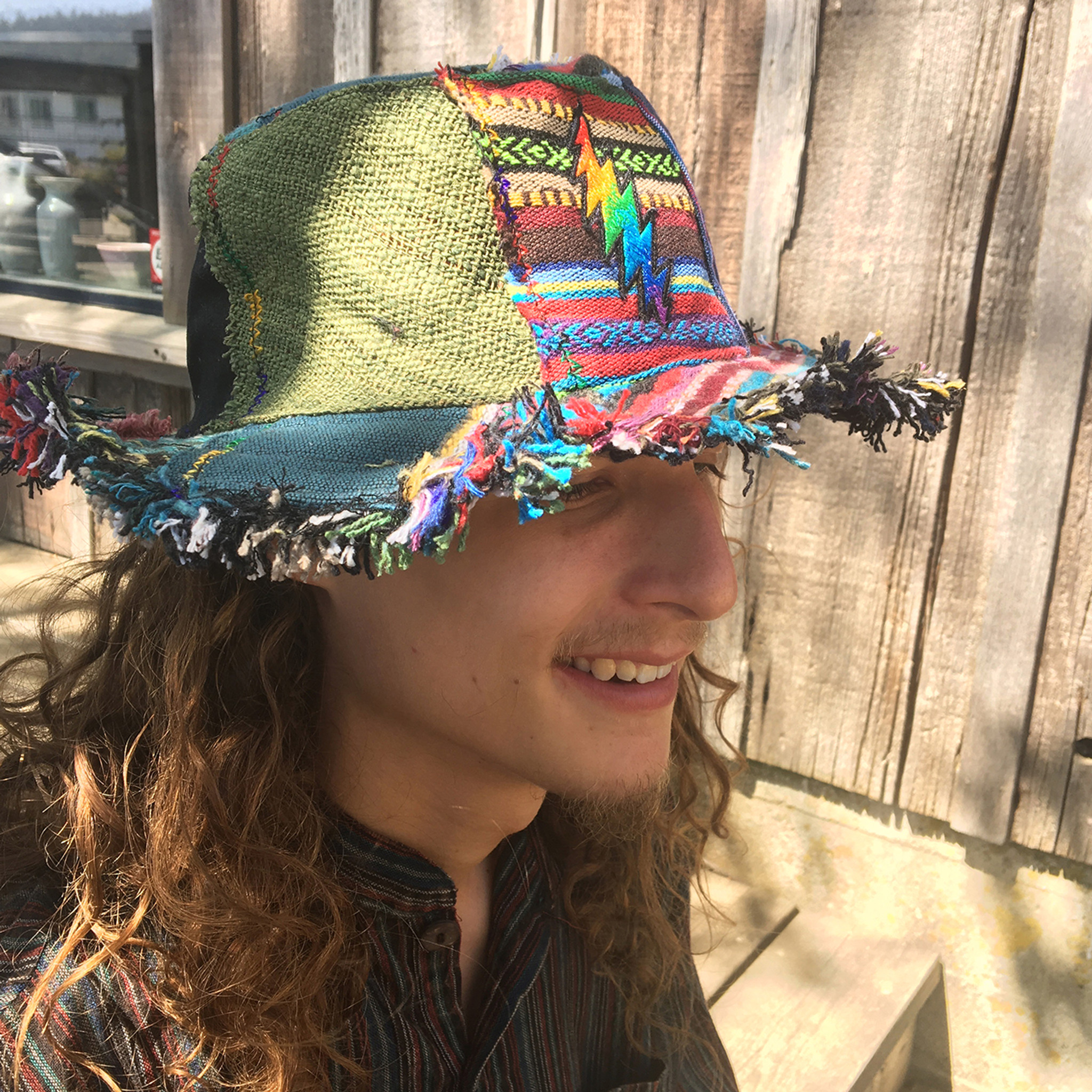 Bolt Patchwork Hat: Upcycle  Hat w/ Rainbow 13 Point Bolt Embroidery