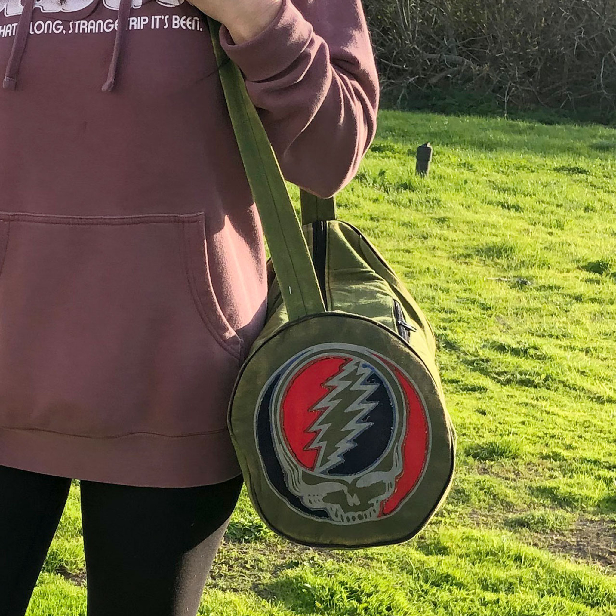 Grateful Dead Steal Your Face Cotton Stonewash Duffle Bag W/ Outside Zipper Pocket