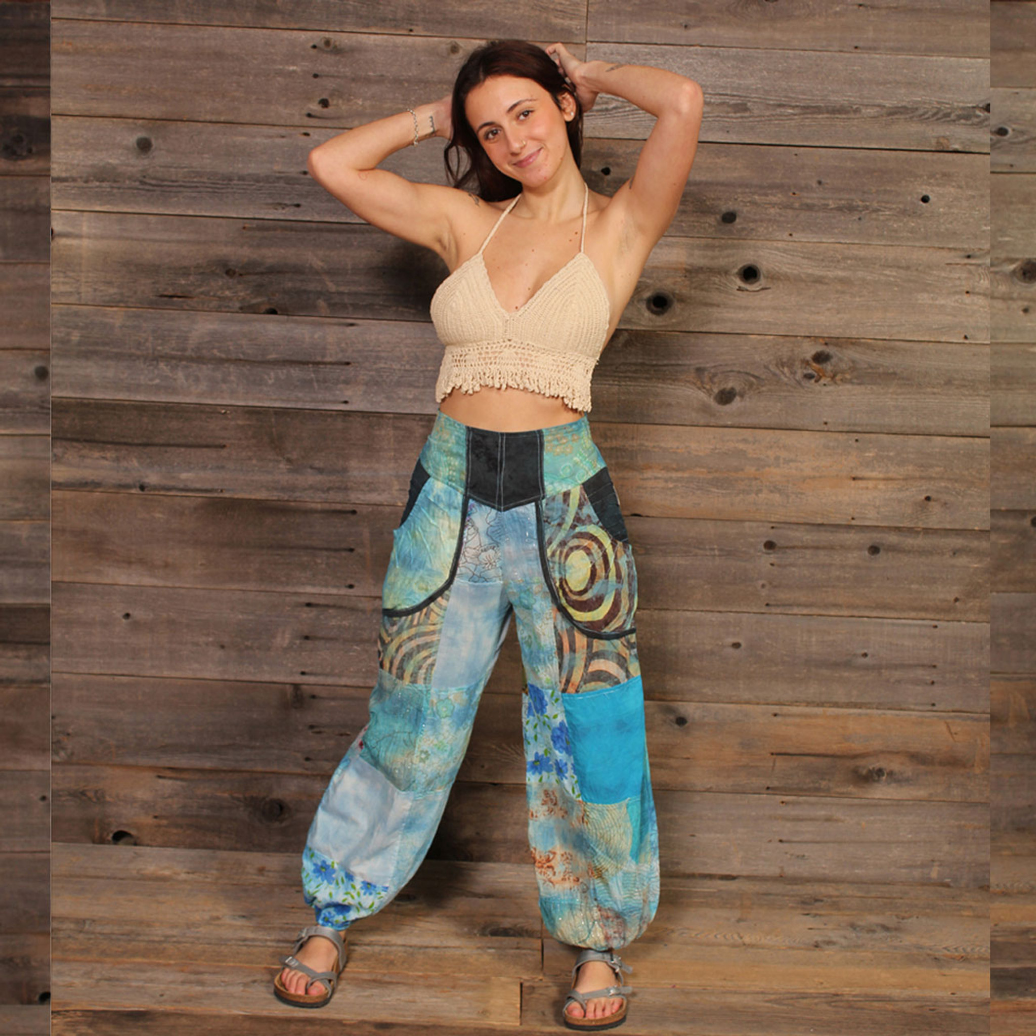 ASHBURY PANTS Jaipuri Patchwork Tie Dye Harem Pants w/ Pockets