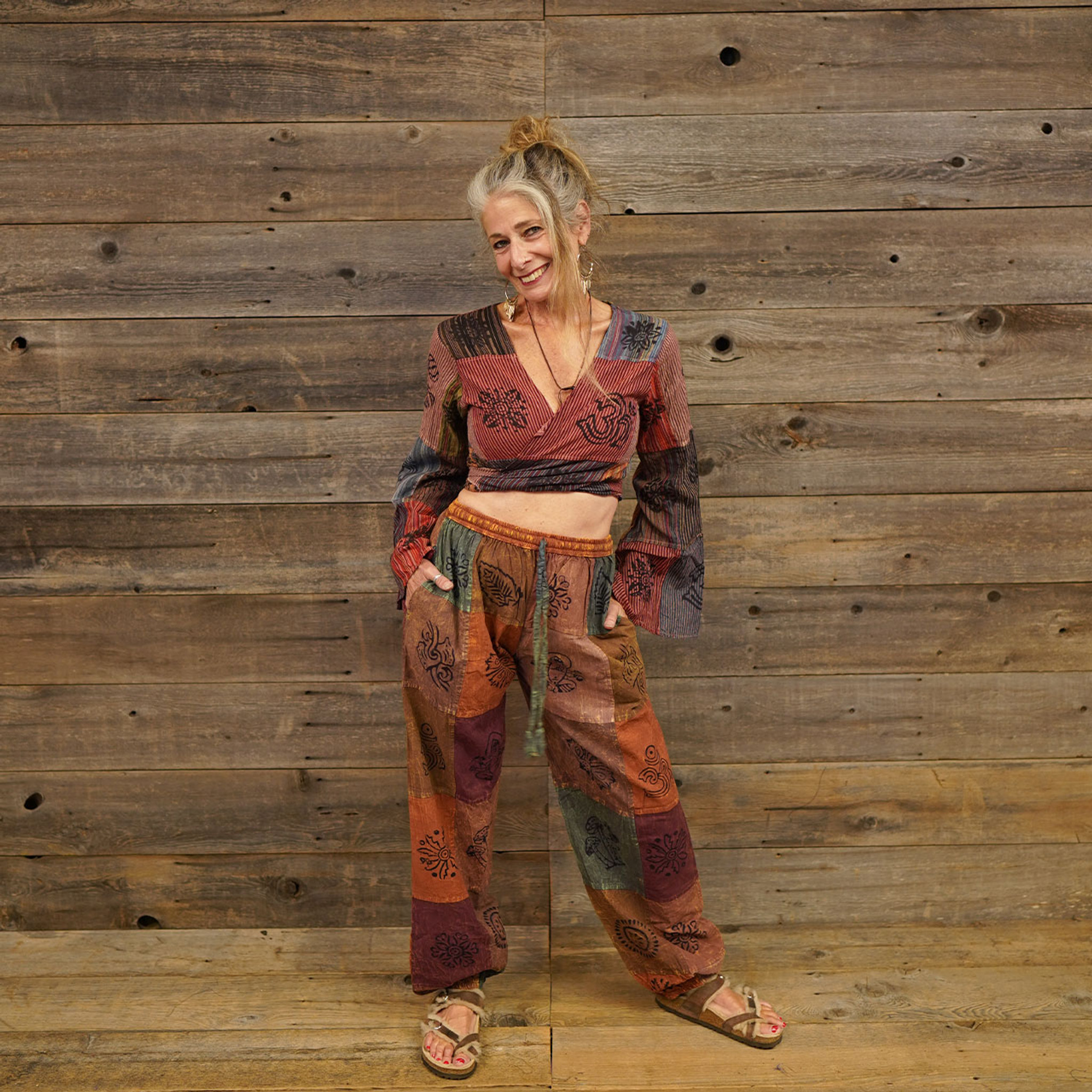 ON THE BLOCK HAREM PANTS Fine Cotton Patchwork w/ Block Print Harem Pants w/ Elastic Waist &  Pockets