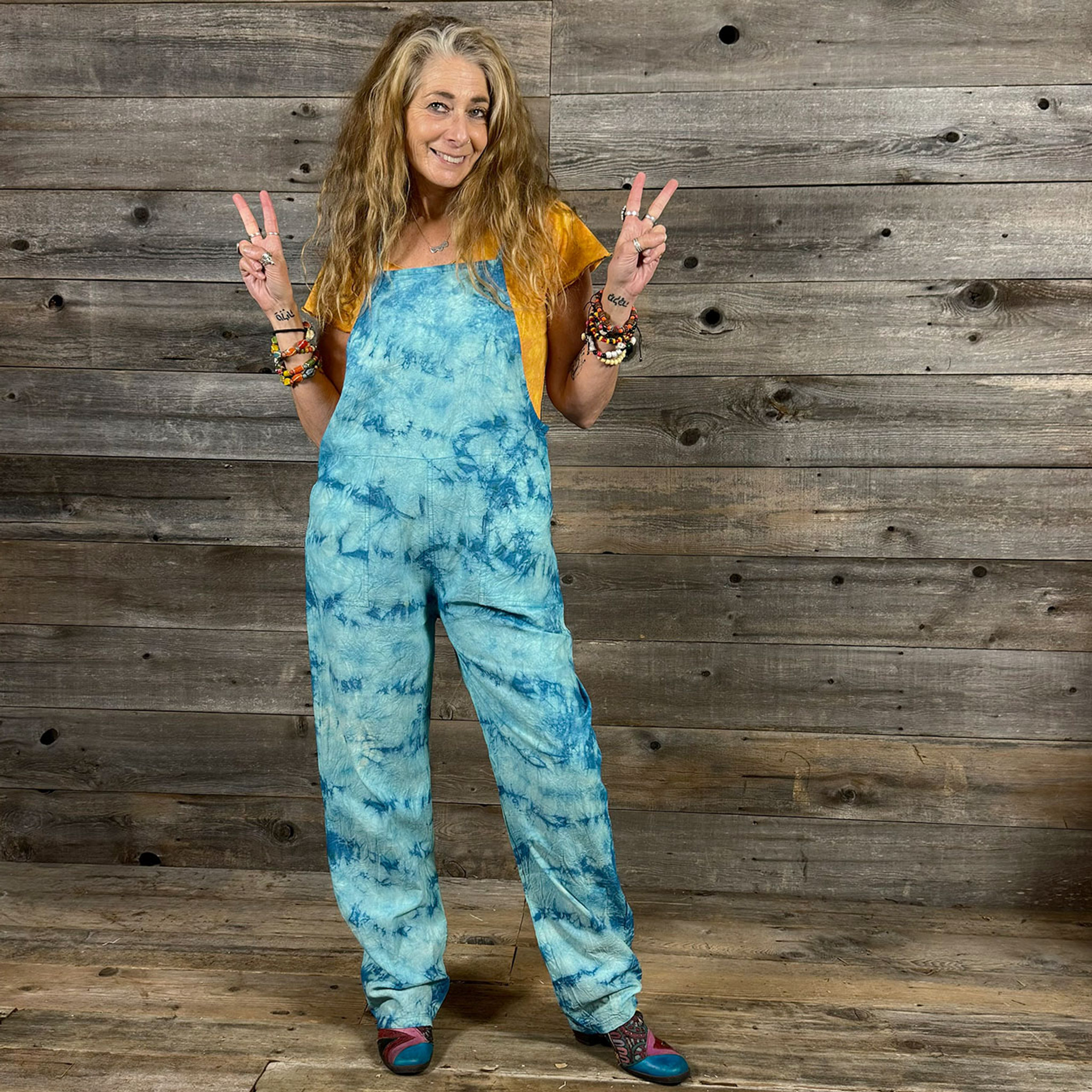 THE VIBE OVERALLS Cotton Single Color Tie Dye Overalls