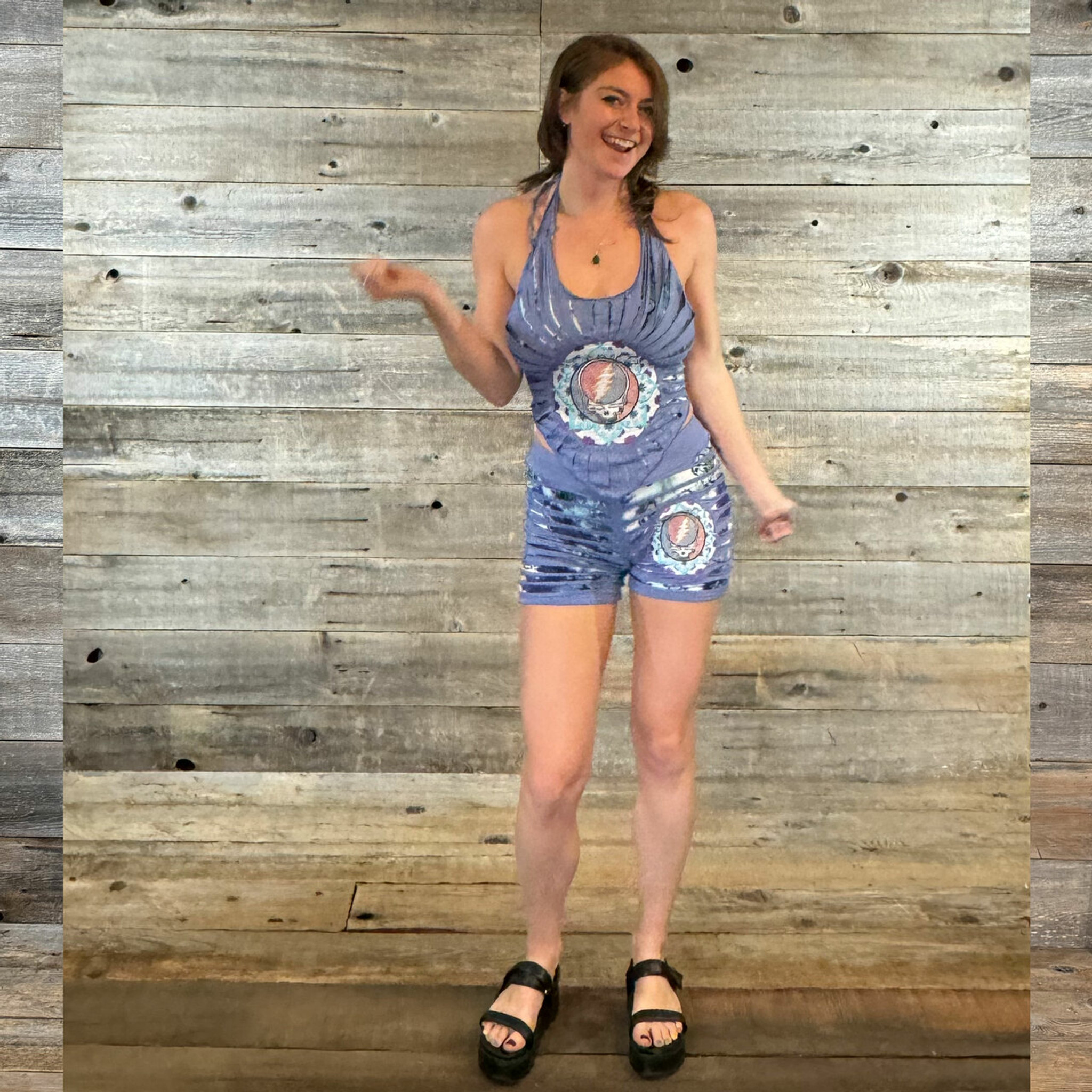LOOSE LUCY COVER UP Grateful Dead Cotton Lycra Razor Cut Tie Dye w/ Embroidered Steal Your Face Mandala Chest Cover Up