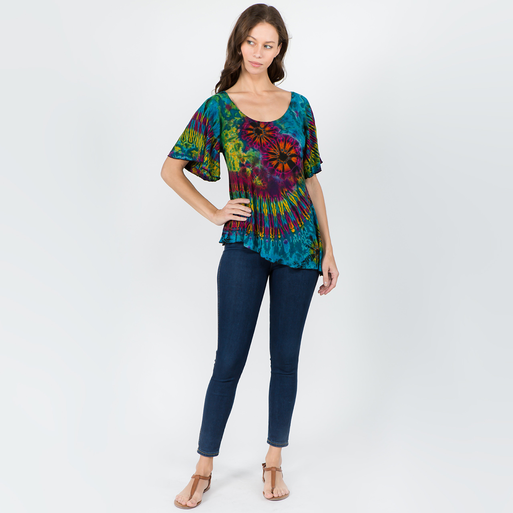 RORY TOP - Rayon Spandex Angle Cut Cap Sleeve Flowy Top-Mudmee