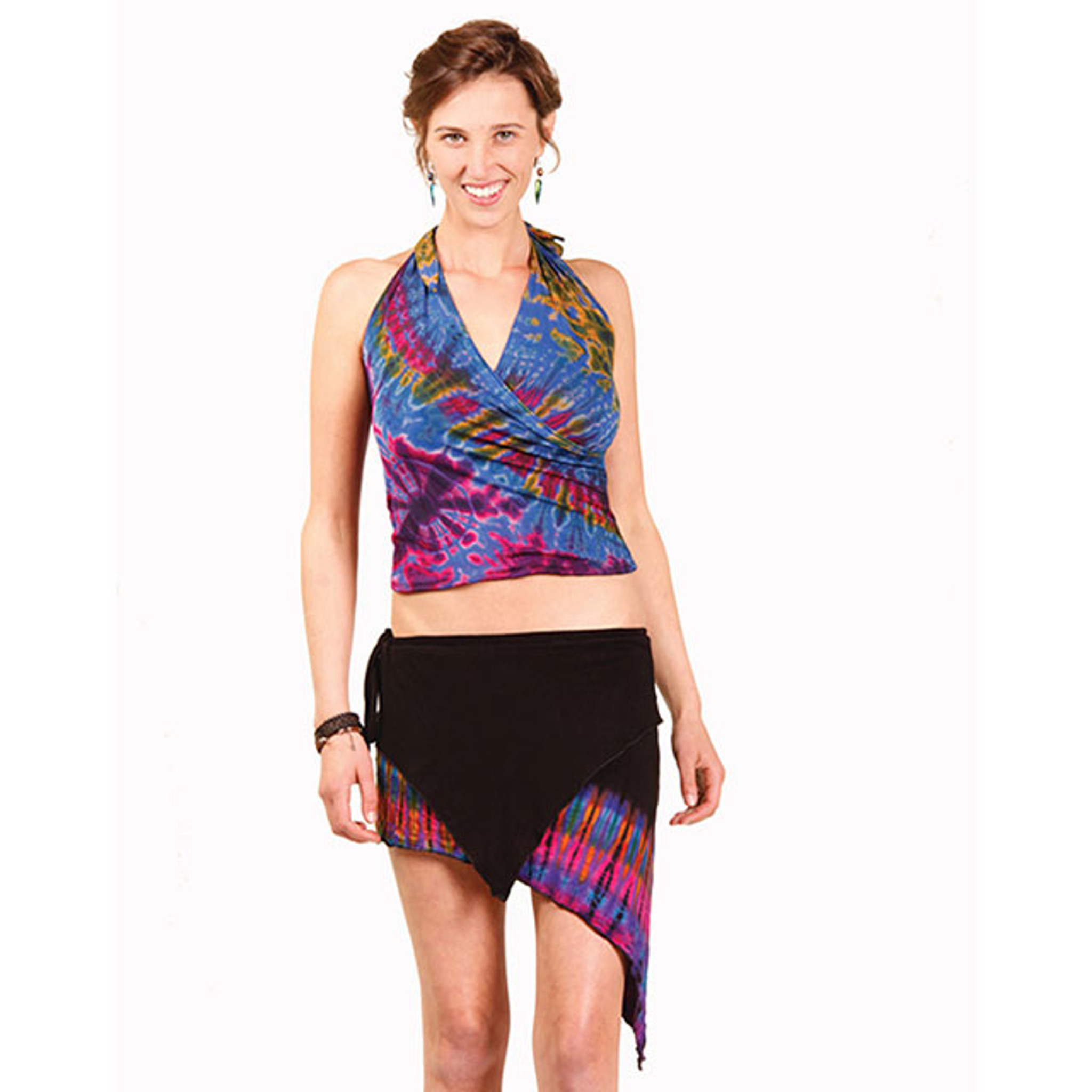 FAIRY SKIRT Rayon Spandex Tie Dye Angle Cut Mini Skirt