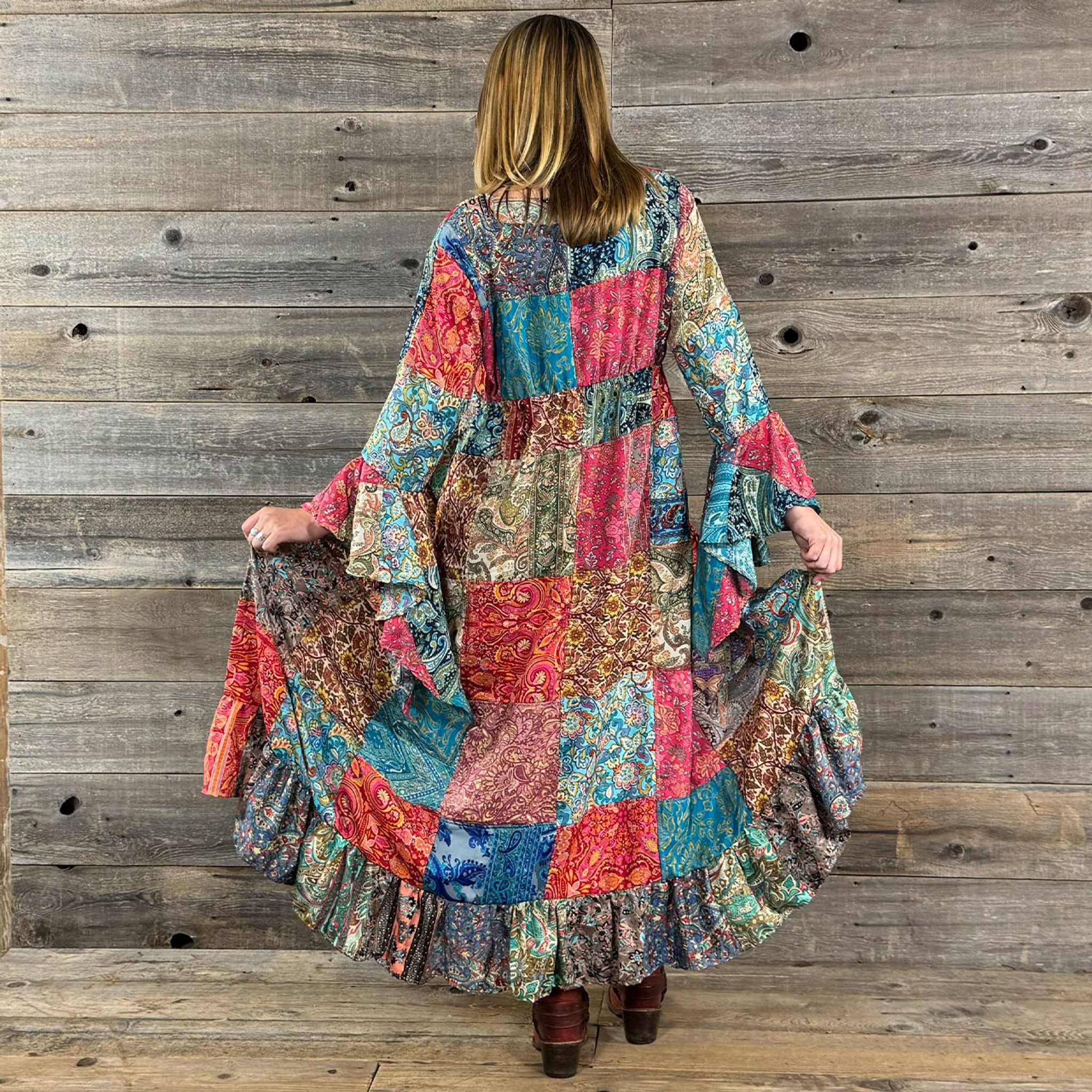 MYSTIC DUSTER Sari Rayon Patchwork Duster Jacket
