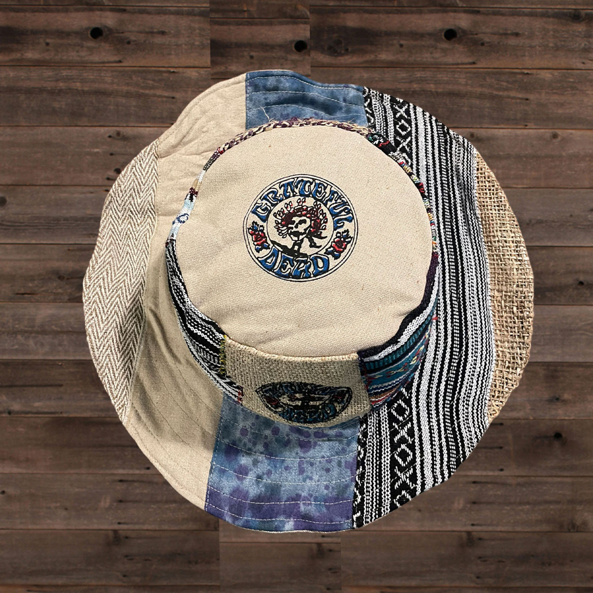 Cotton & Hemp Patchwork Floppy Hat w/ Skull & Roses Print Assorted