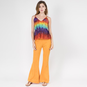 MISSY TOP - Cotton Rainbow Tie Dye Tiered Spaghetti Strap Top