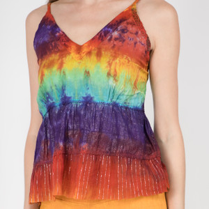 MISSY TOP - Cotton Rainbow Tie Dye Tiered Spaghetti Strap Top