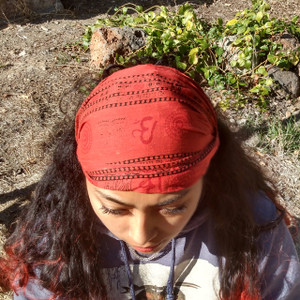 Tibetan Prayer Headband Cotton Headband With Tibetan Prayer Print - SOLD SINGLEY