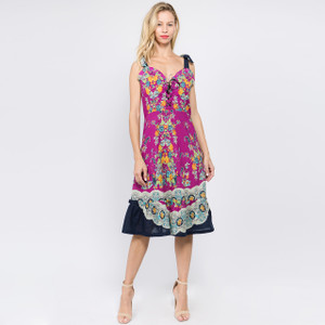 CHRISTINA DRESS Flower Printed Short Dress With Ties And Ruffle Detail